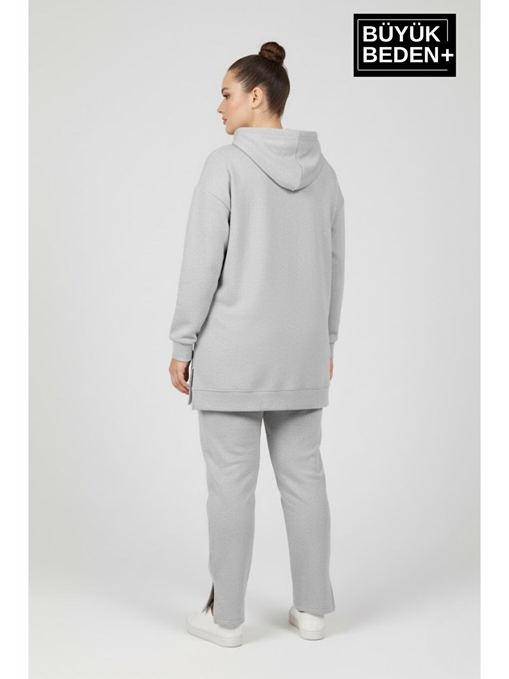 Gri Büyük Beden Kapüşonlu Tunik Sweatshırt SPR26BTK991-2