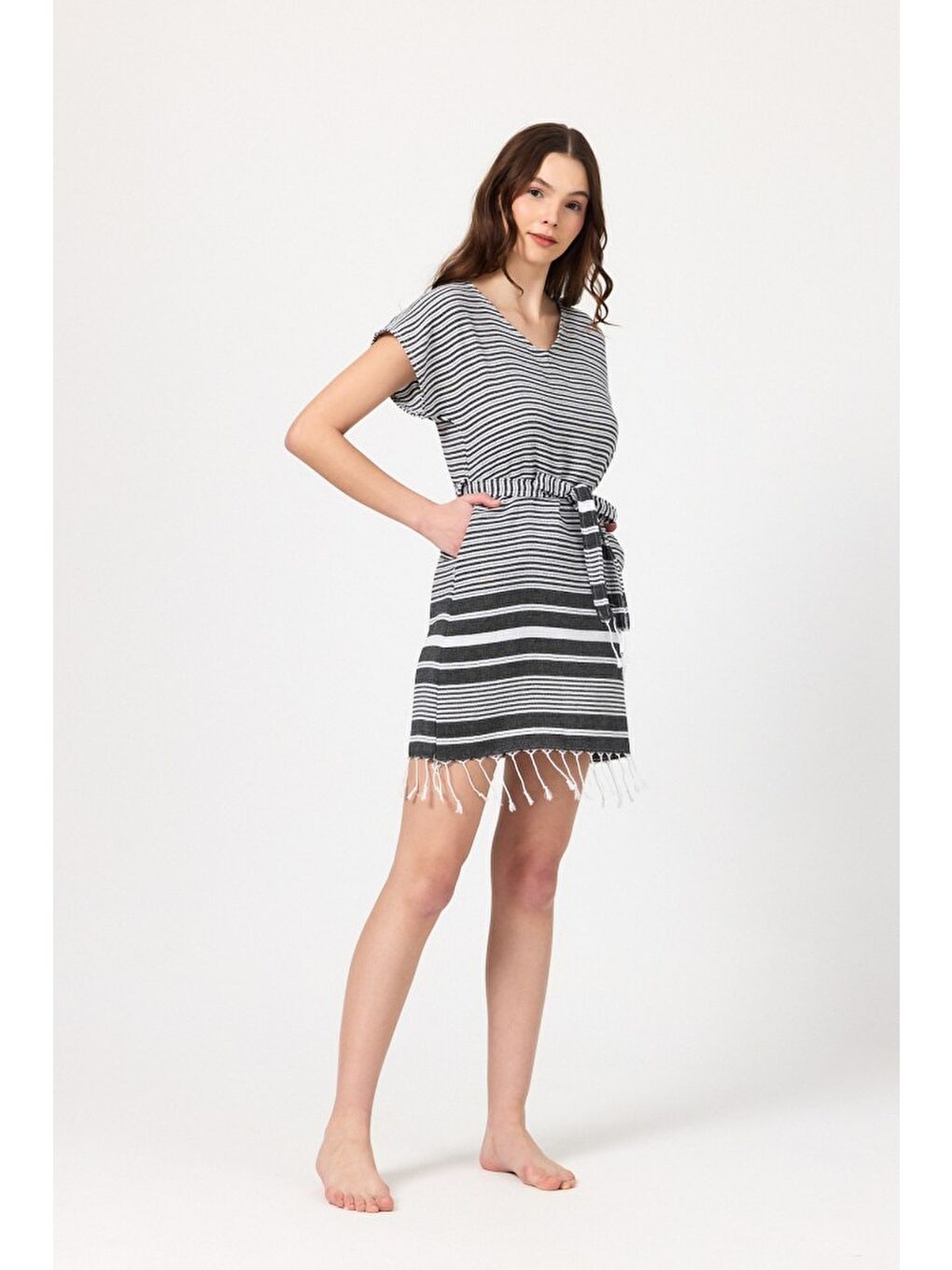 Siyah Katya Plaj elbisesi Tunik pareo %100 Pamuk-4