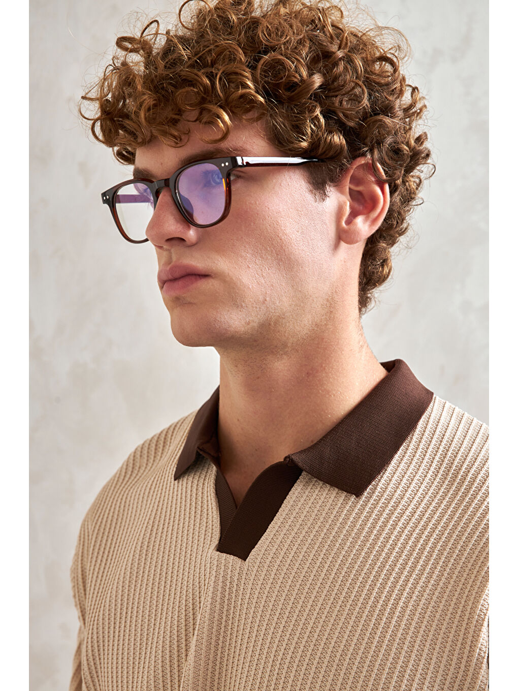 Ekru Erkek Polo Yaka Nopeli Oversize Triko Kazak-2