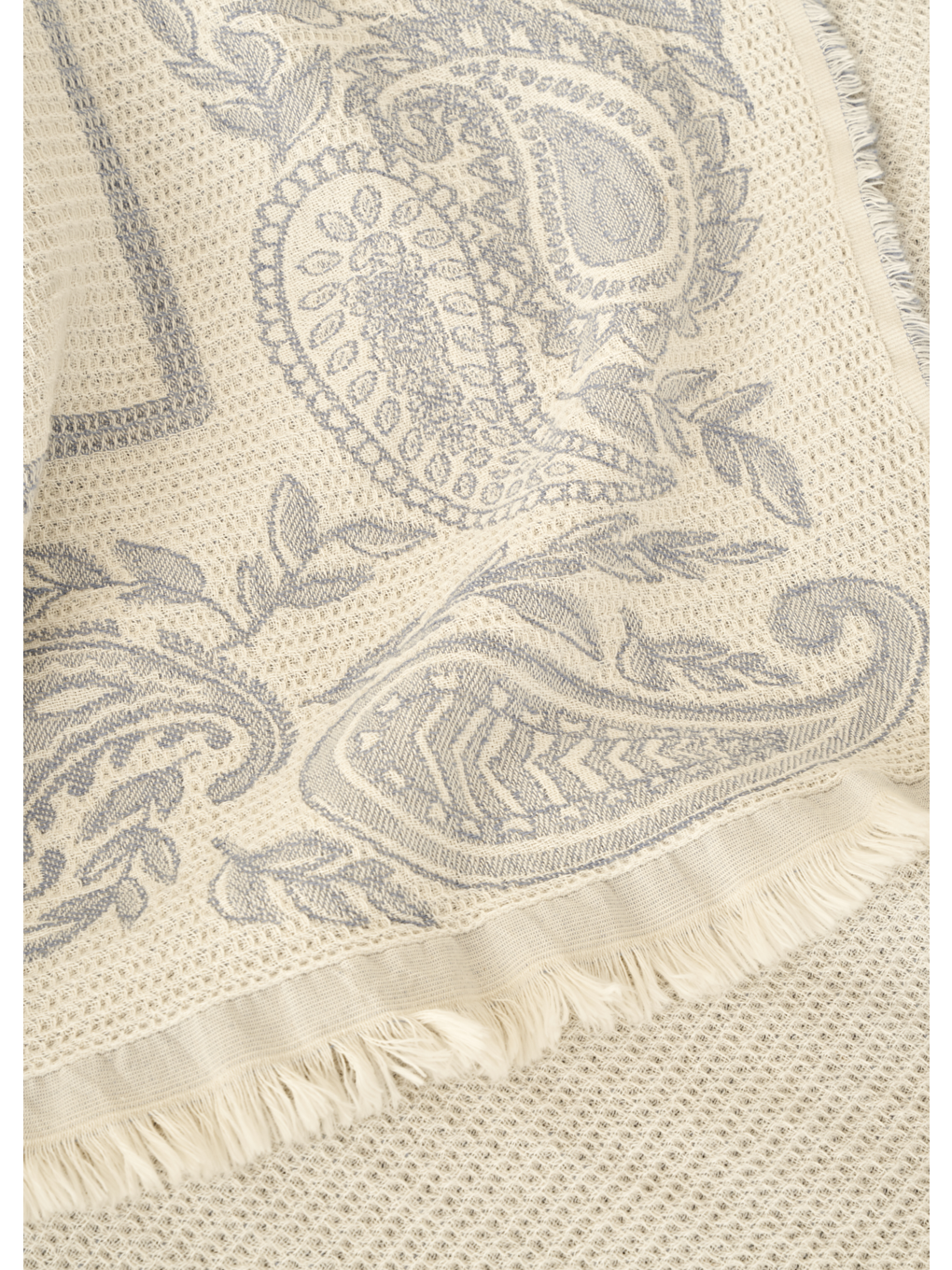 %100 Pamuk Paisley Jakarlı Çift Kişilik Yatak Örtüsü Seti Mavi (240x260 cm)-4