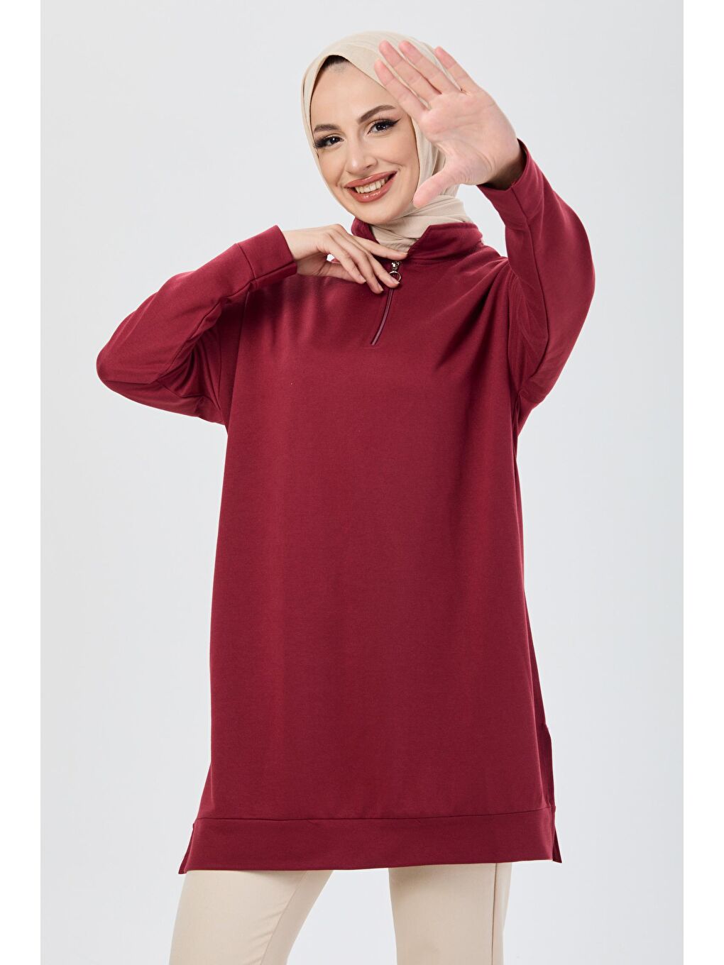 Hakim Yaka Kadın Bordo Sweat - 13097-3