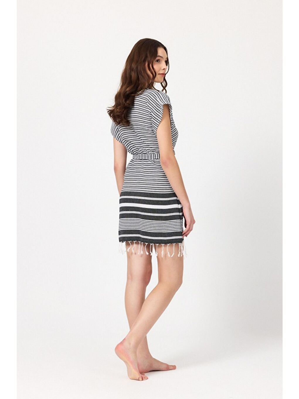 Siyah Katya Plaj elbisesi Tunik pareo %100 Pamuk-5