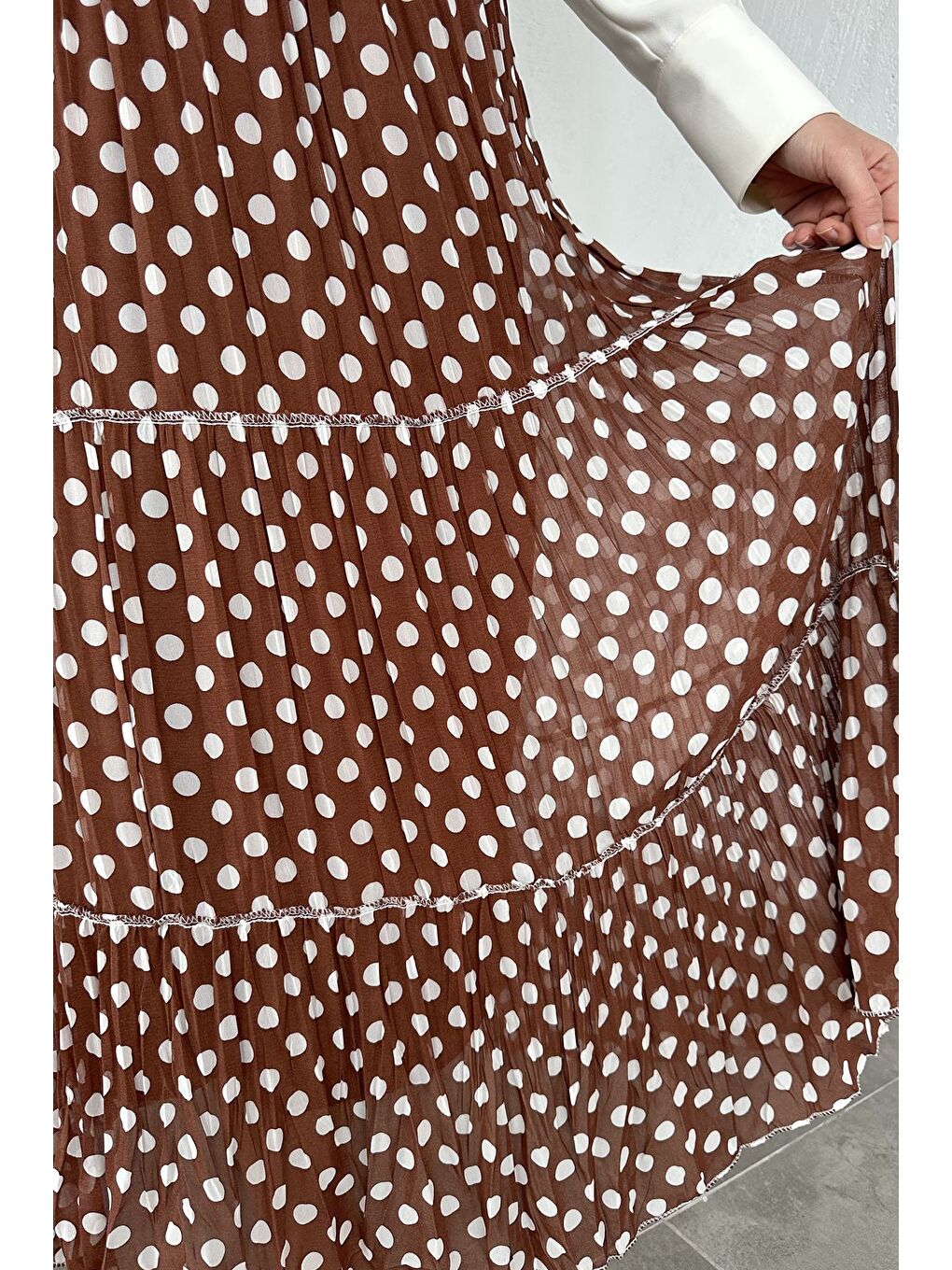 Kahverengi Bel Lastikli Desenli Şifon Tesettür Etek-7