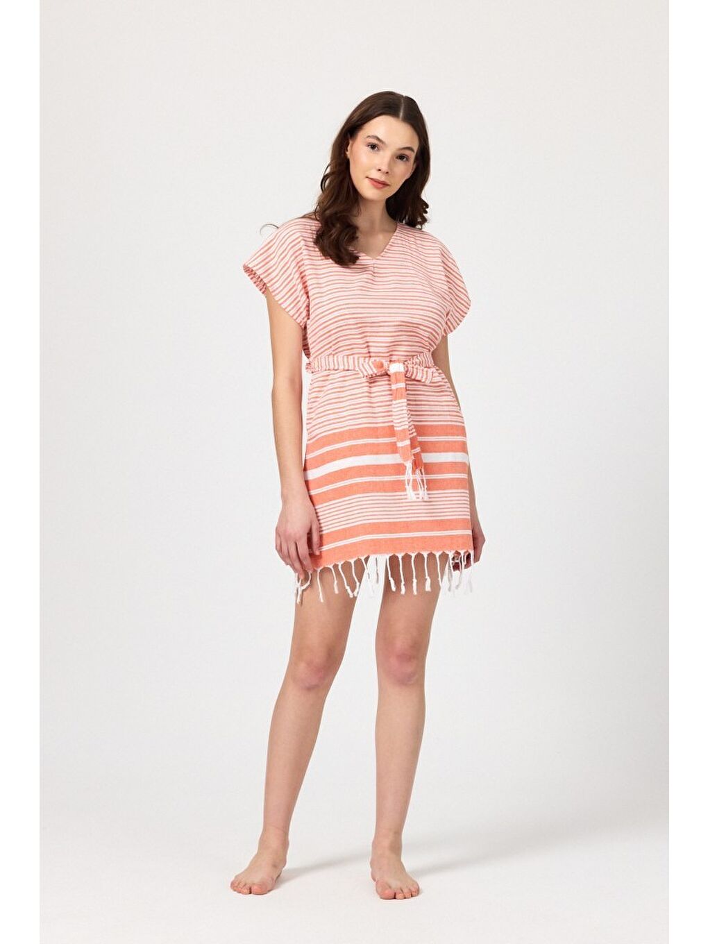 Turuncu Katya Plaj elbisesi Tunik pareo %100 Pamuk-2