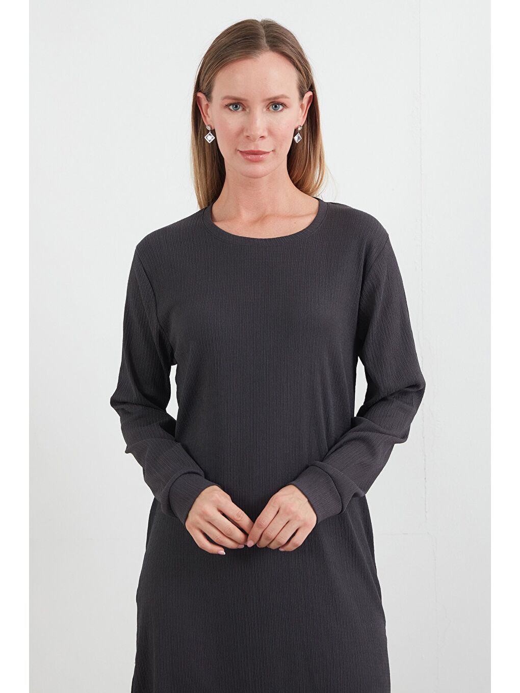 Antrasit Fullamodest Basic Yanları Yırtmaçlı Tunik-2