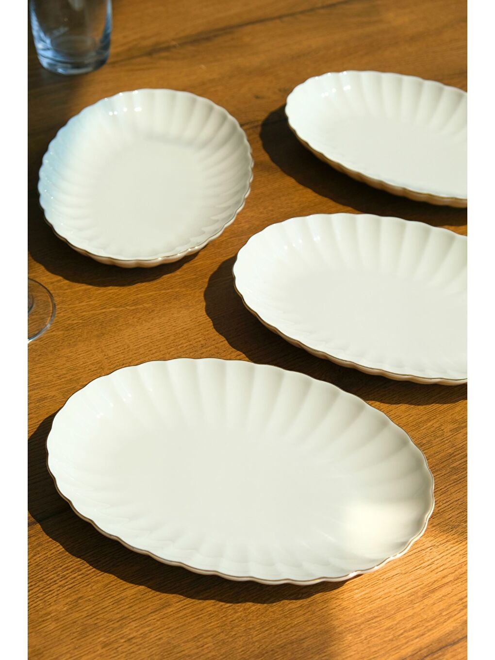 Ekru Bone Luz Altın File Kayık Tabak 27x19cm BNLZF28KY20 4 lü