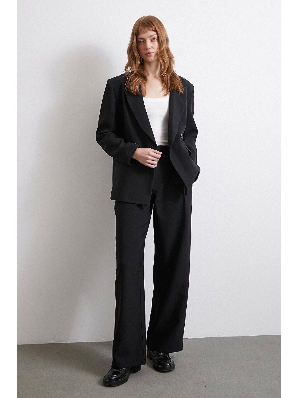 Never More Bel Detaylı Wide Leg Pantolon Siyah