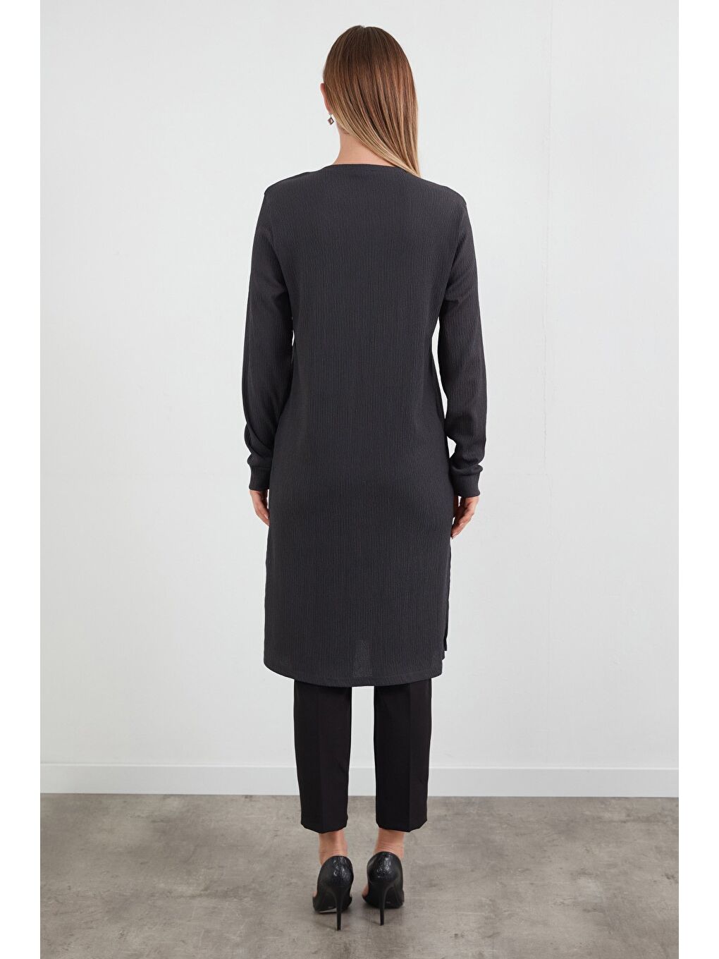 Antrasit Fullamodest Basic Yanları Yırtmaçlı Tunik-3