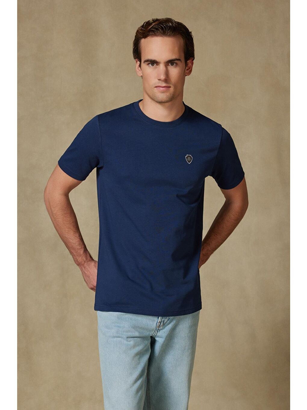 Edge Penye Pamuklu Comfort Fit Lacivert Bisiklet Yaka Erkek Düz T-Shirt