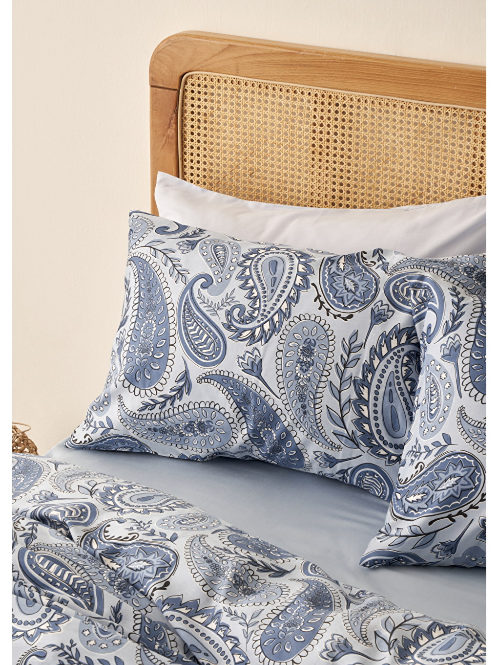 %100 Pamuk Saten Paisley Çift Kişilik Nevresim Takımı Mavi (200x220 cm)-2