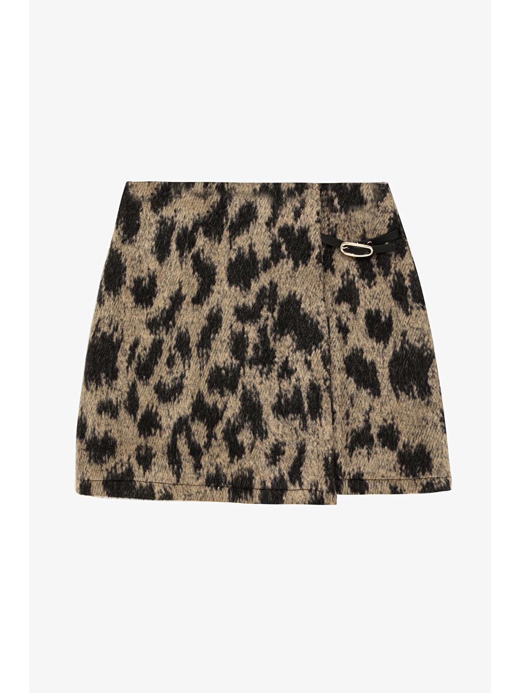 Leopar Kemer Detay Mini Etek Bej