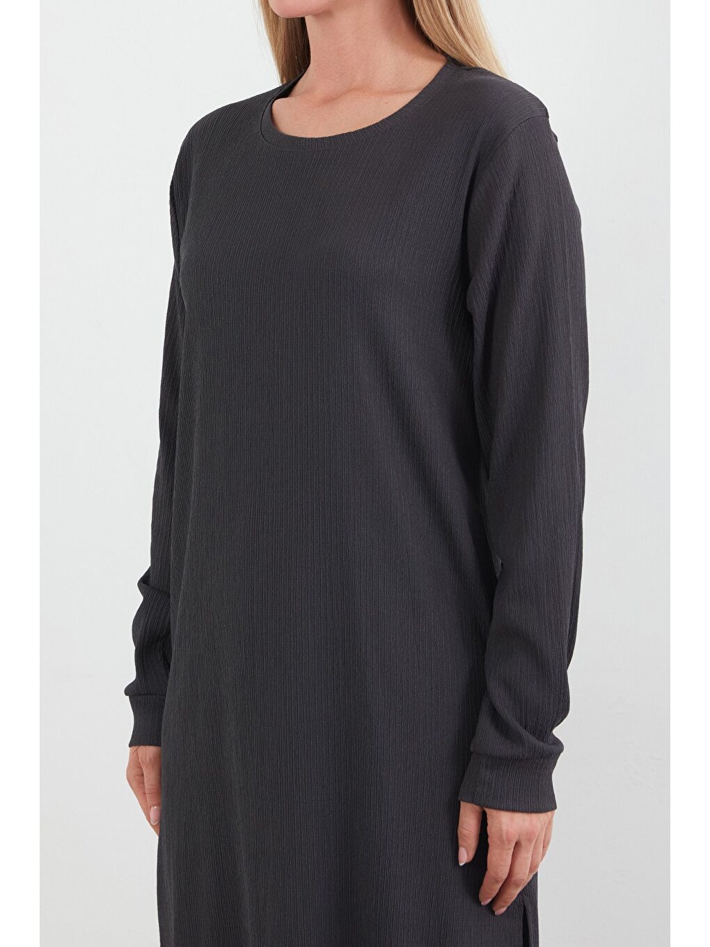 Antrasit Fullamodest Basic Yanları Yırtmaçlı Tunik-4