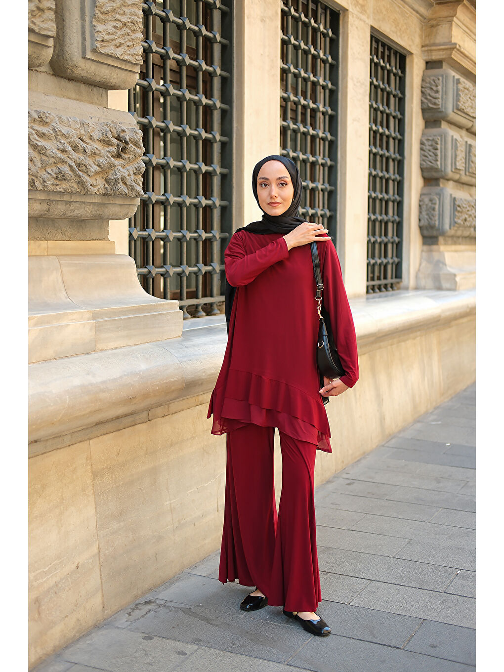 Kadın Tül Detay İkili Takım Bordo-2