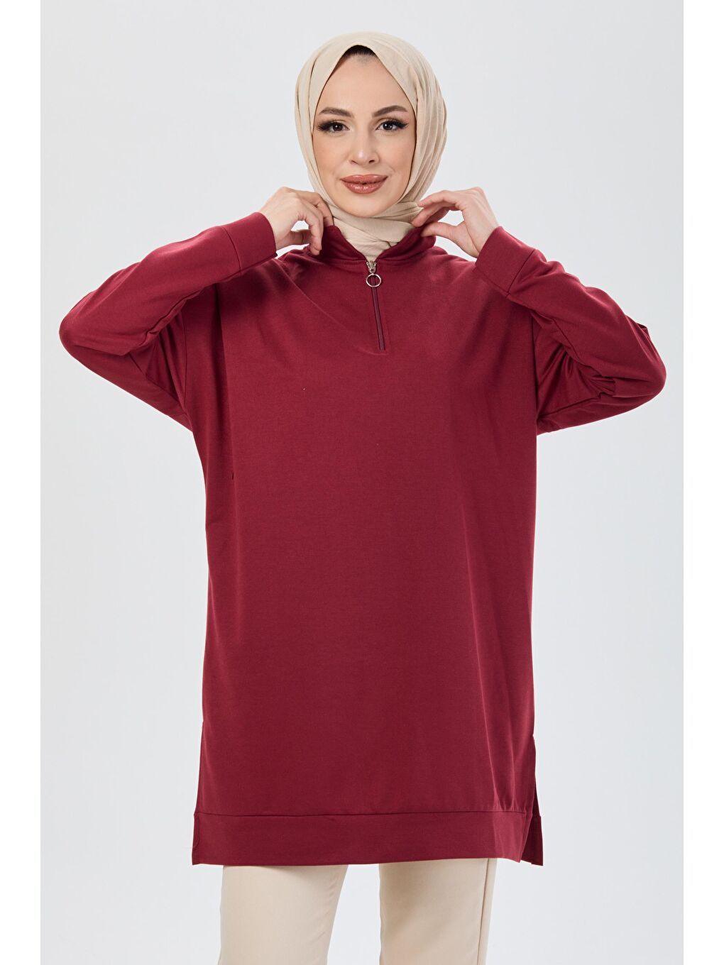 Hakim Yaka Kadın Bordo Sweat - 13097-4