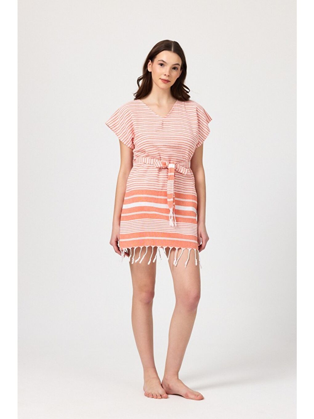 Turuncu Katya Plaj elbisesi Tunik pareo %100 Pamuk-3