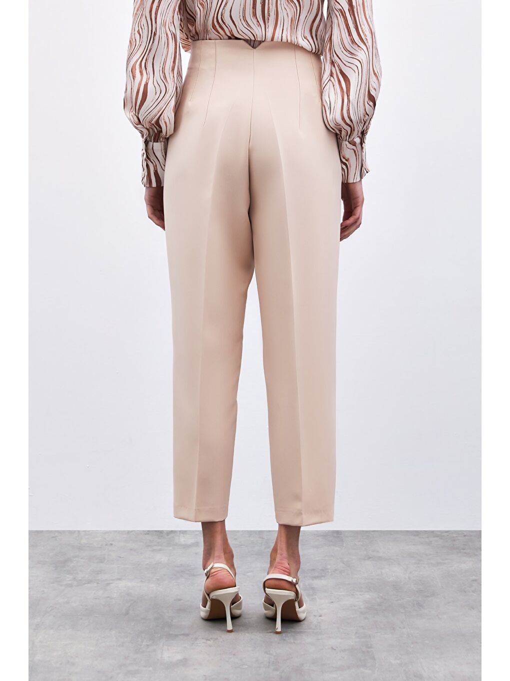 Yüksek Bel Pensli Pantolon - Bej-5