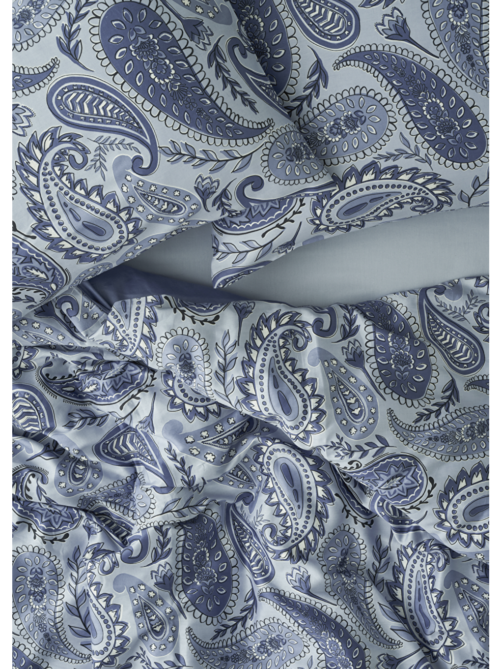 %100 Pamuk Saten Paisley Çift Kişilik Nevresim Takımı Mavi (200x220 cm)-3