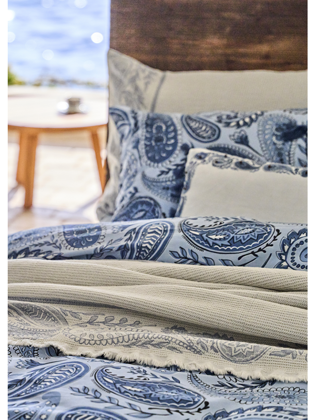 %100 Pamuk Saten Paisley Çift Kişilik Nevresim Takımı Mavi (200x220 cm)-4