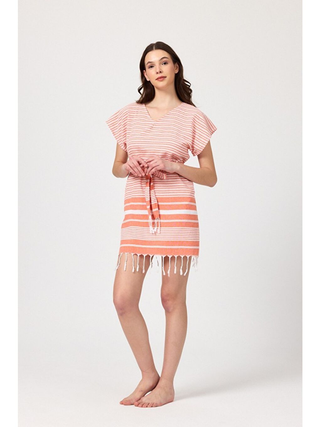 Turuncu Katya Plaj elbisesi Tunik pareo %100 Pamuk-4