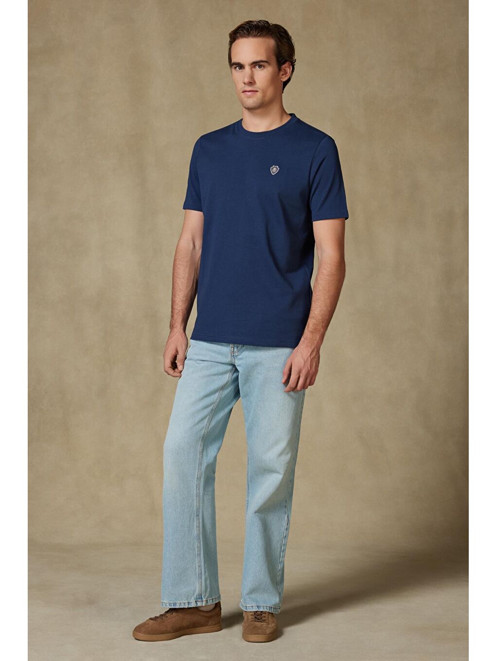 Edge Penye Pamuklu Comfort Fit Lacivert Bisiklet Yaka Erkek Düz T-Shirt-1