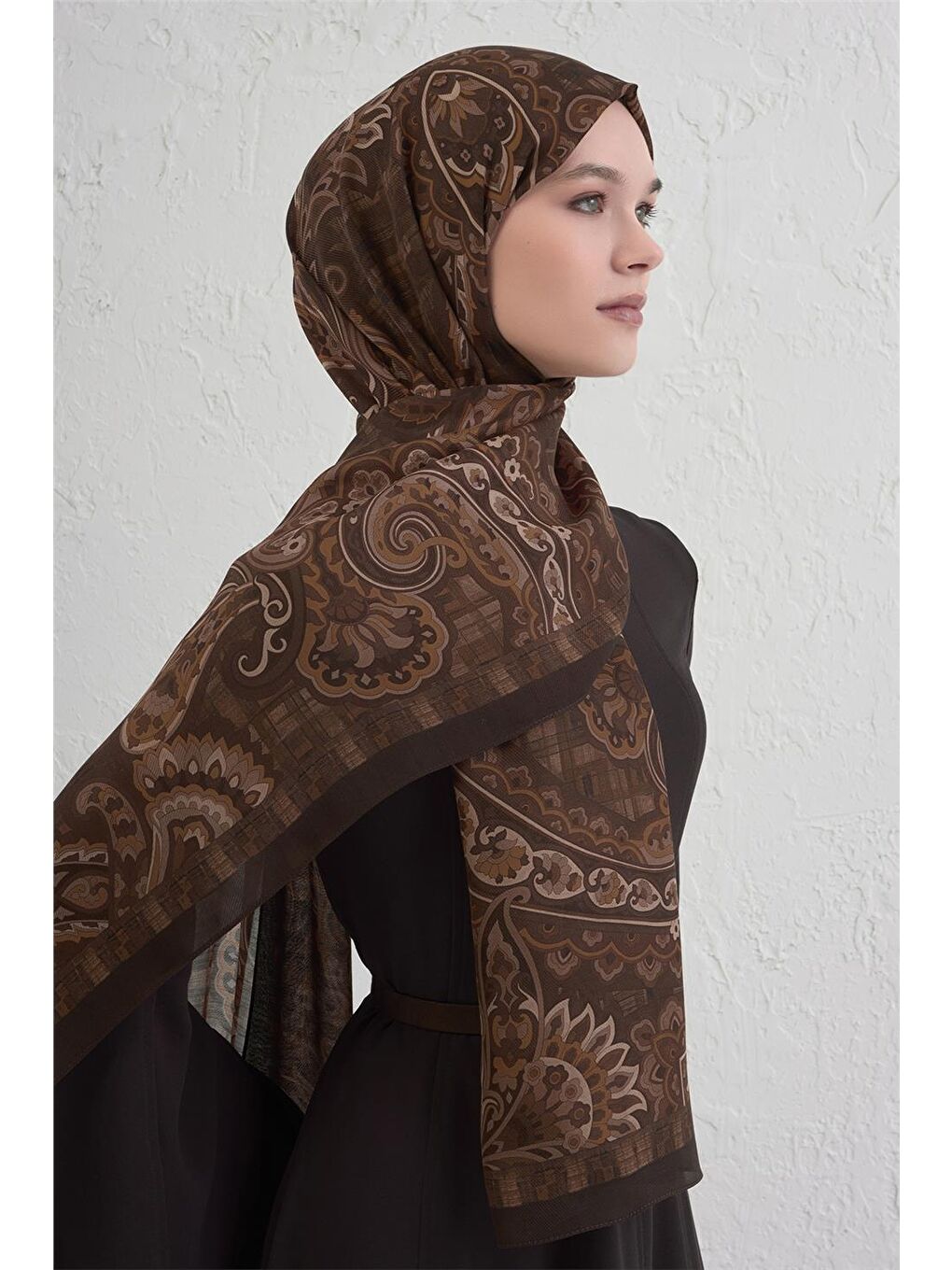 Kahverengi Yün İpek Harmony Şal 327 80-1