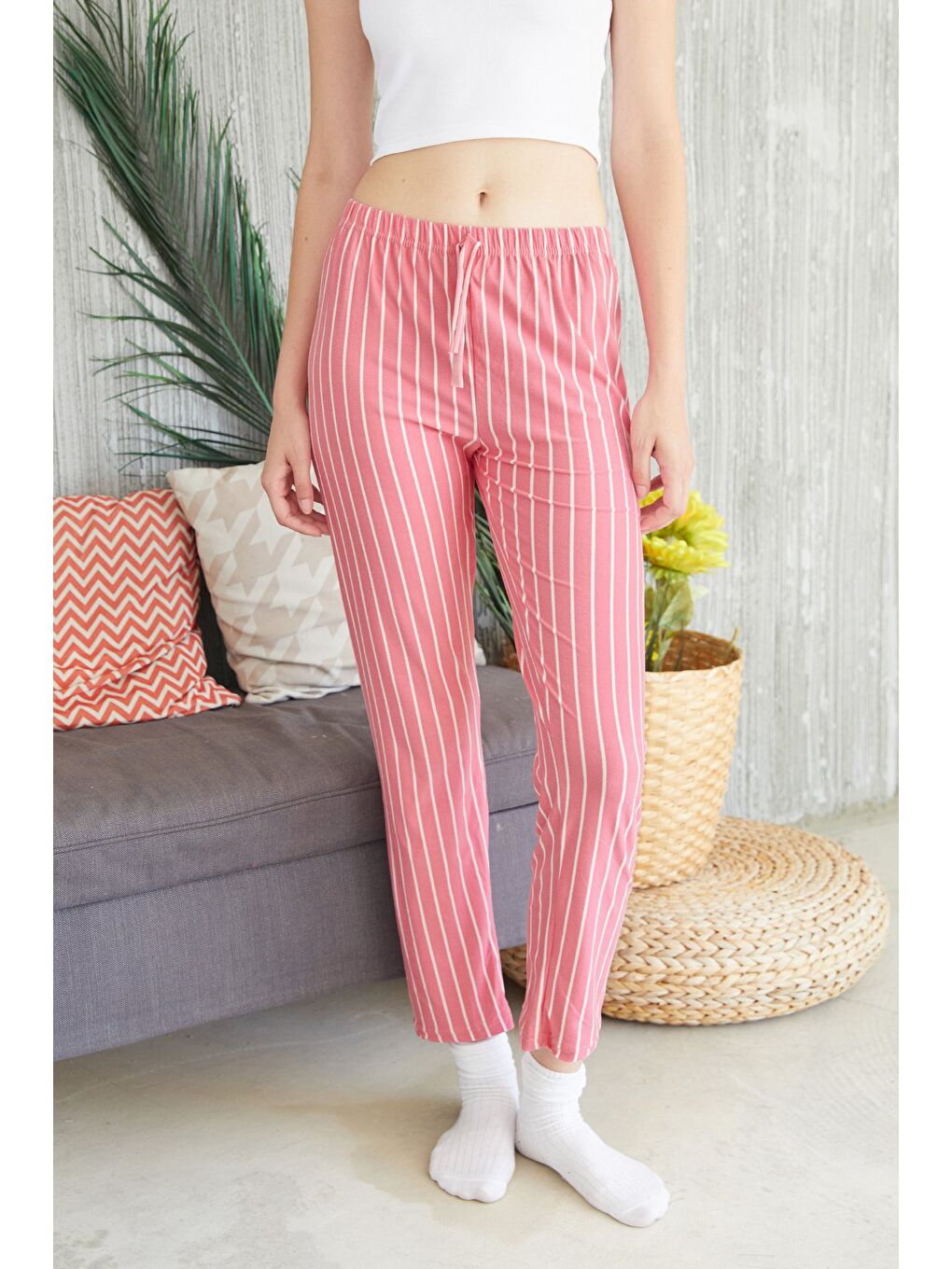 Pembe Kalp Desenli Süet Pijama Altı-1