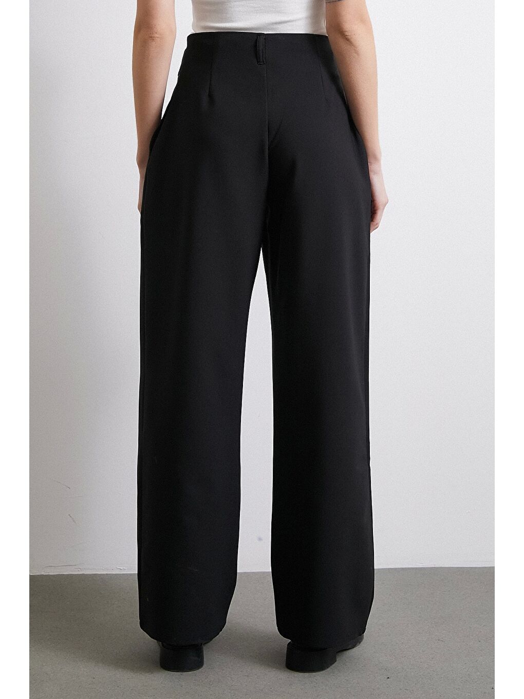 Never More Bel Detaylı Wide Leg Pantolon Siyah - 5