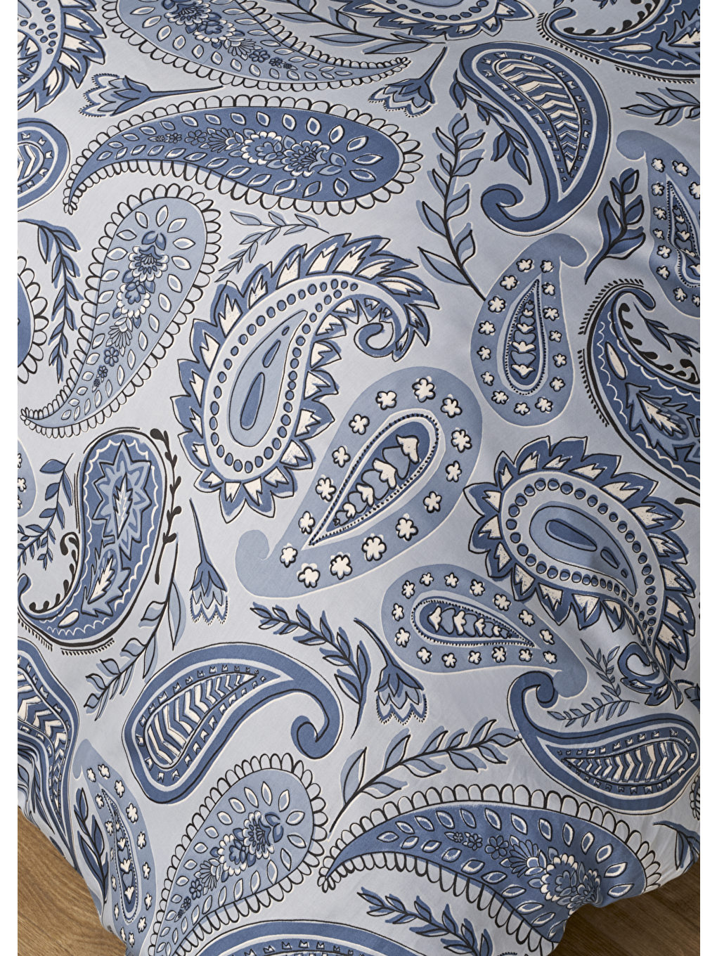 %100 Pamuk Saten Paisley Çift Kişilik Nevresim Takımı Mavi (200x220 cm)-5