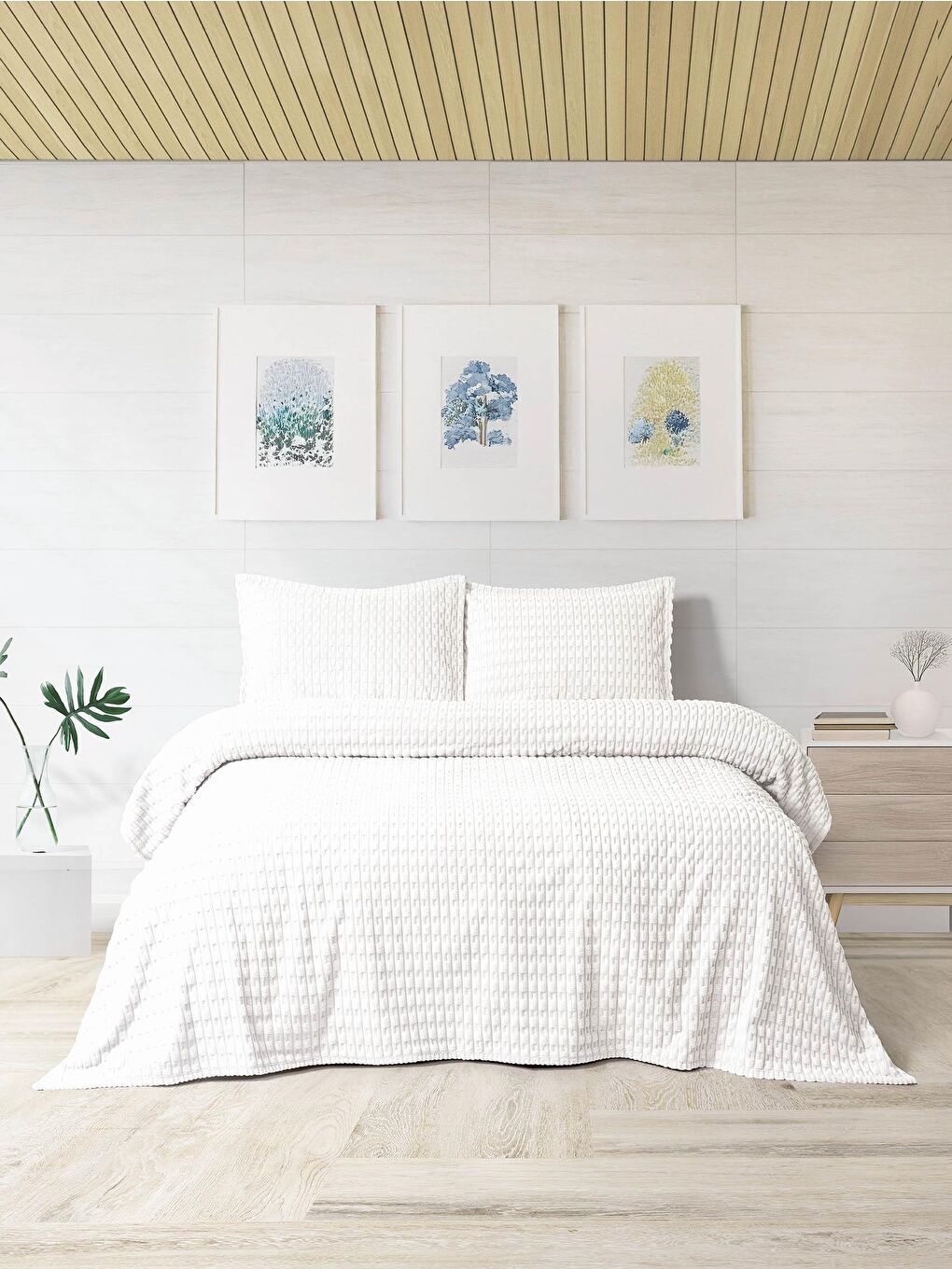 Ekru Modern Twist 3 Parça Çift Kişilik Battaniye Seti Kutulu 220x240 Kemik
