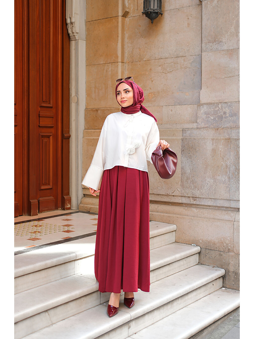 Kadın Linda Etek Bordo-3