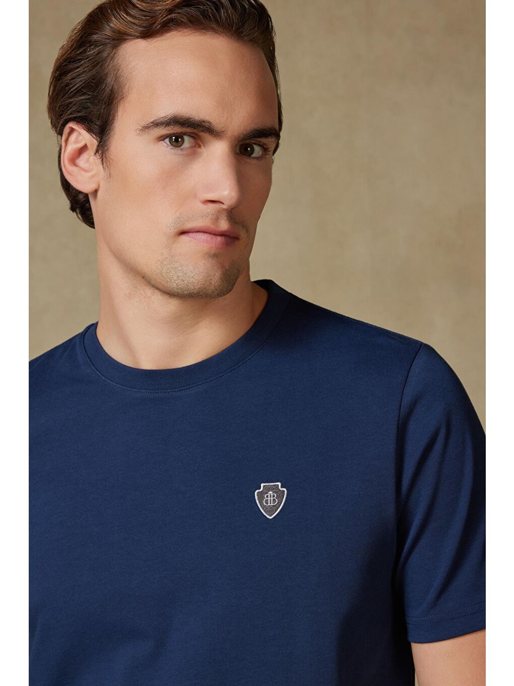 Edge Penye Pamuklu Comfort Fit Lacivert Bisiklet Yaka Erkek Düz T-Shirt-2