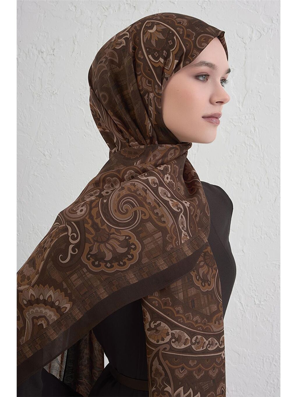 Kahverengi Yün İpek Harmony Şal 327 80-2