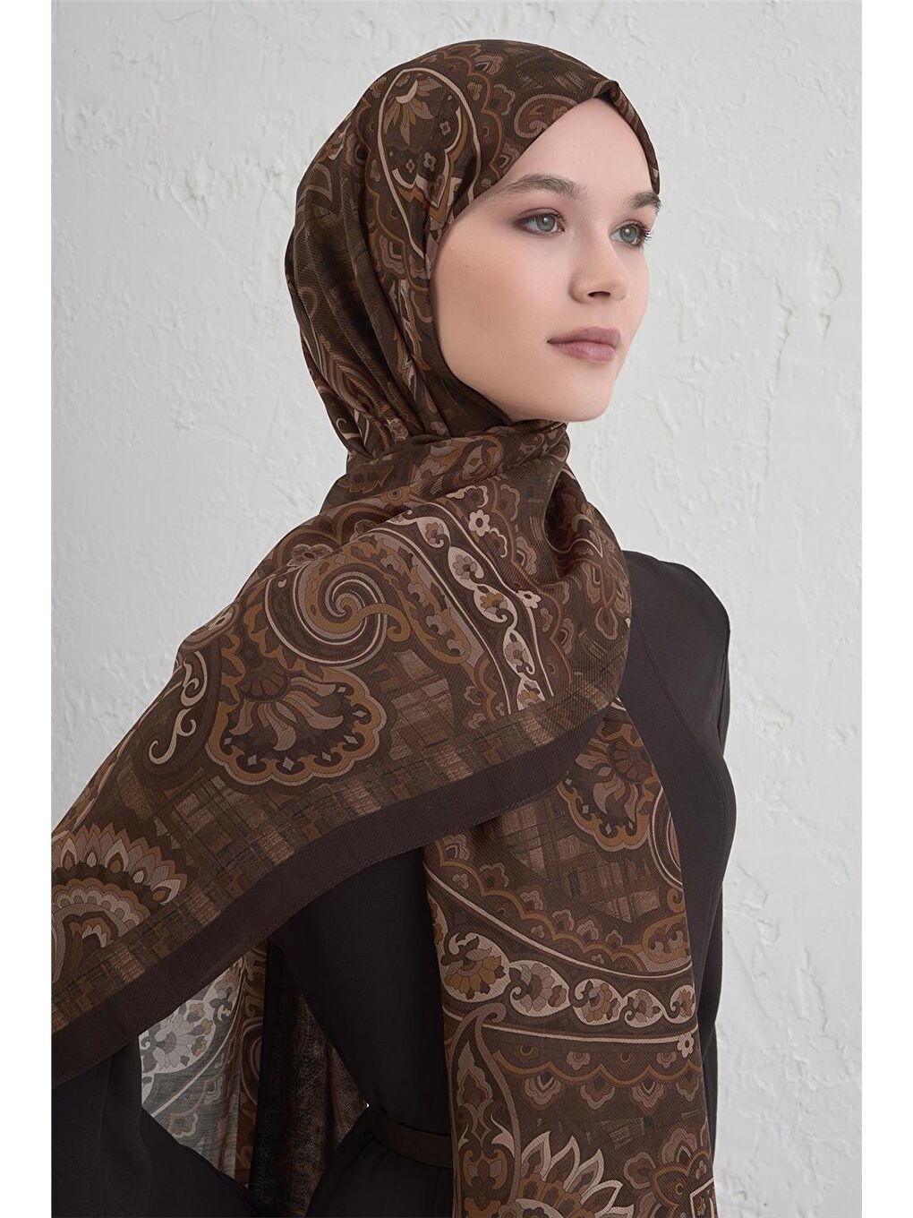 Kahverengi Yün İpek Harmony Şal 327 80-3