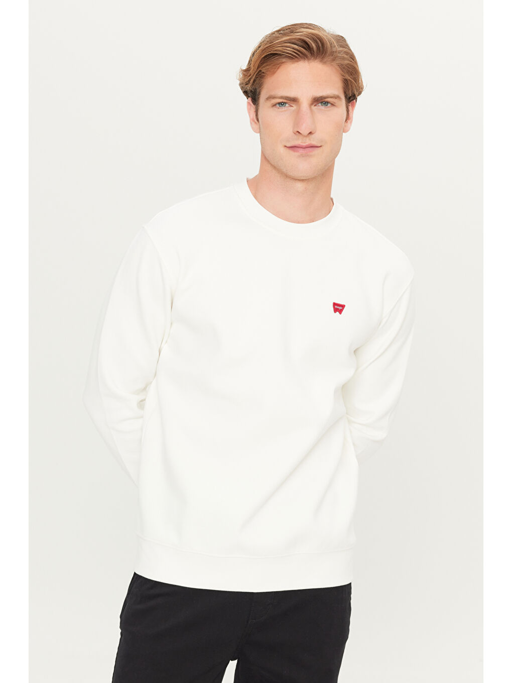 Regular Fit Bisiklet Yaka Kırık Beyaz Sweatshirt