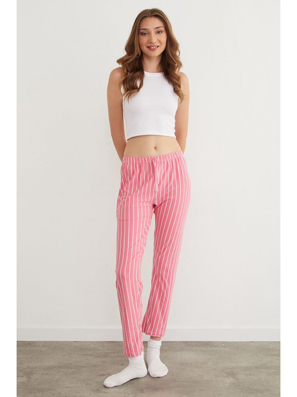 Pembe Kalp Desenli Süet Pijama Altı-2