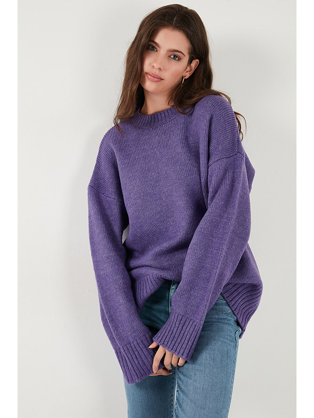 Mor Regular Fit Bisiklet Yaka Basic Triko Kazak 4616213-3