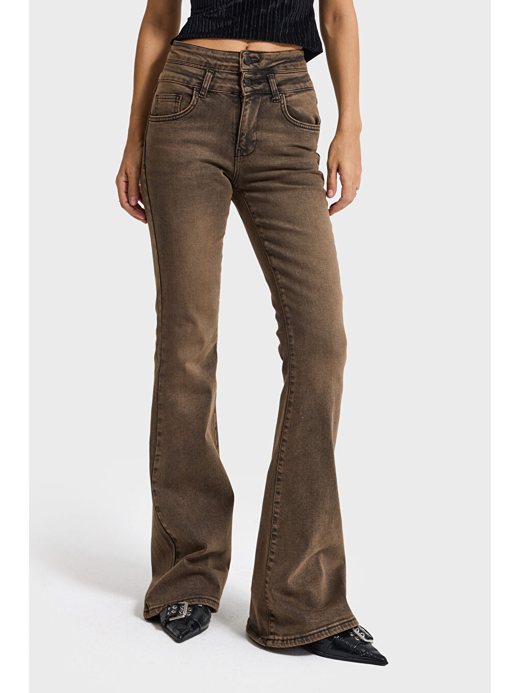 Yeşil Kadın ST Jean Rengi 2w5-62 Flare Fit Esnek Kumaş Denim Jean-2