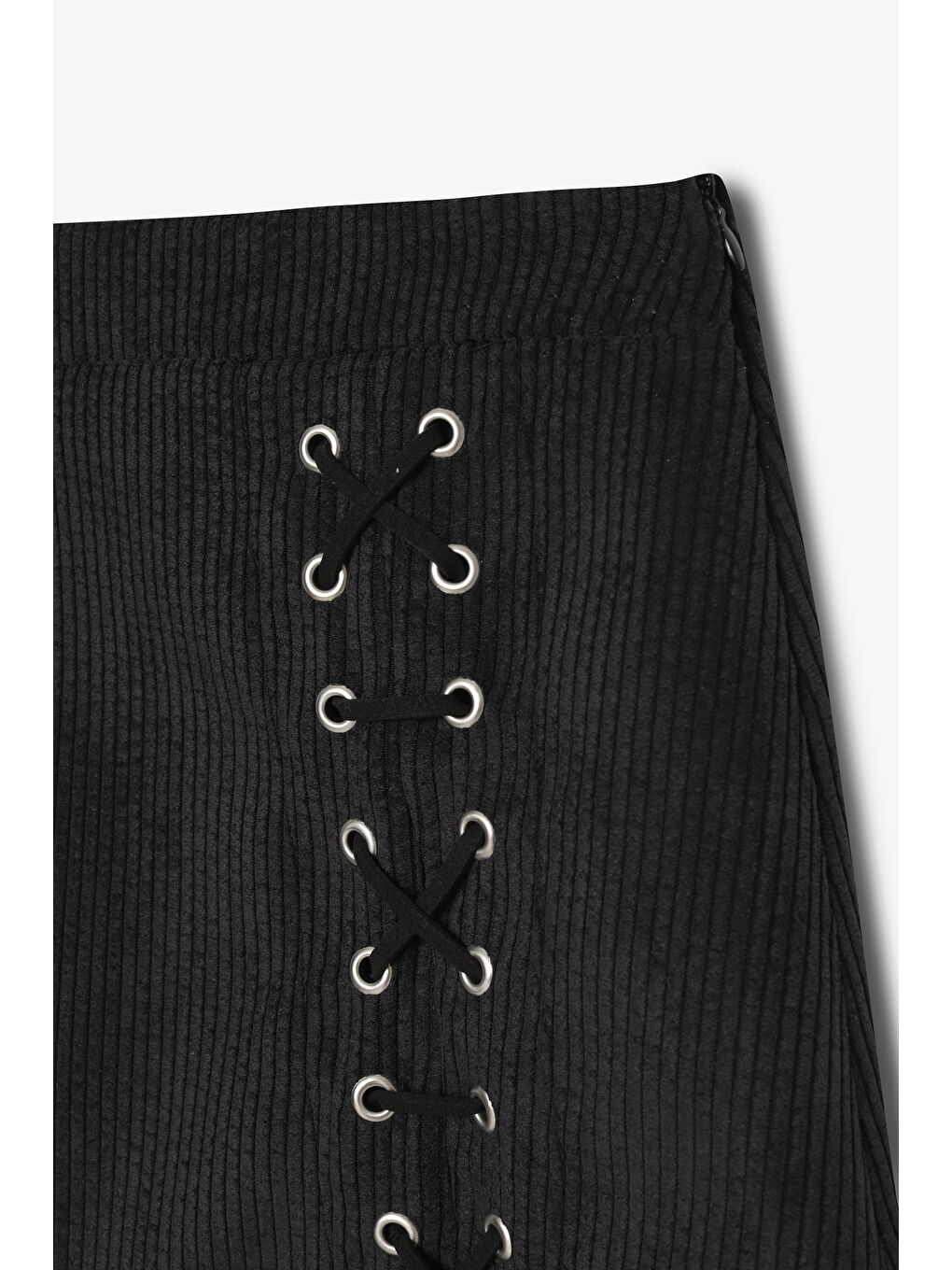 Bağcıklı Kadife Fitilli Mini Etek Siyah-1