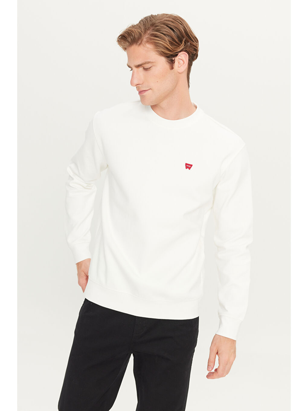 Regular Fit Bisiklet Yaka Kırık Beyaz Sweatshirt-1