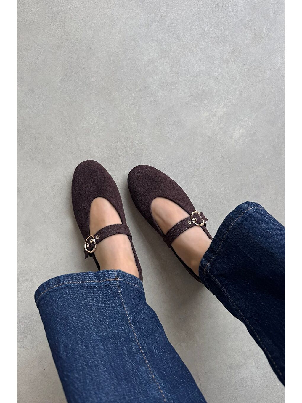 Kahverengi Bella  Kadın Kemer Detay  Süet Babet Kahve