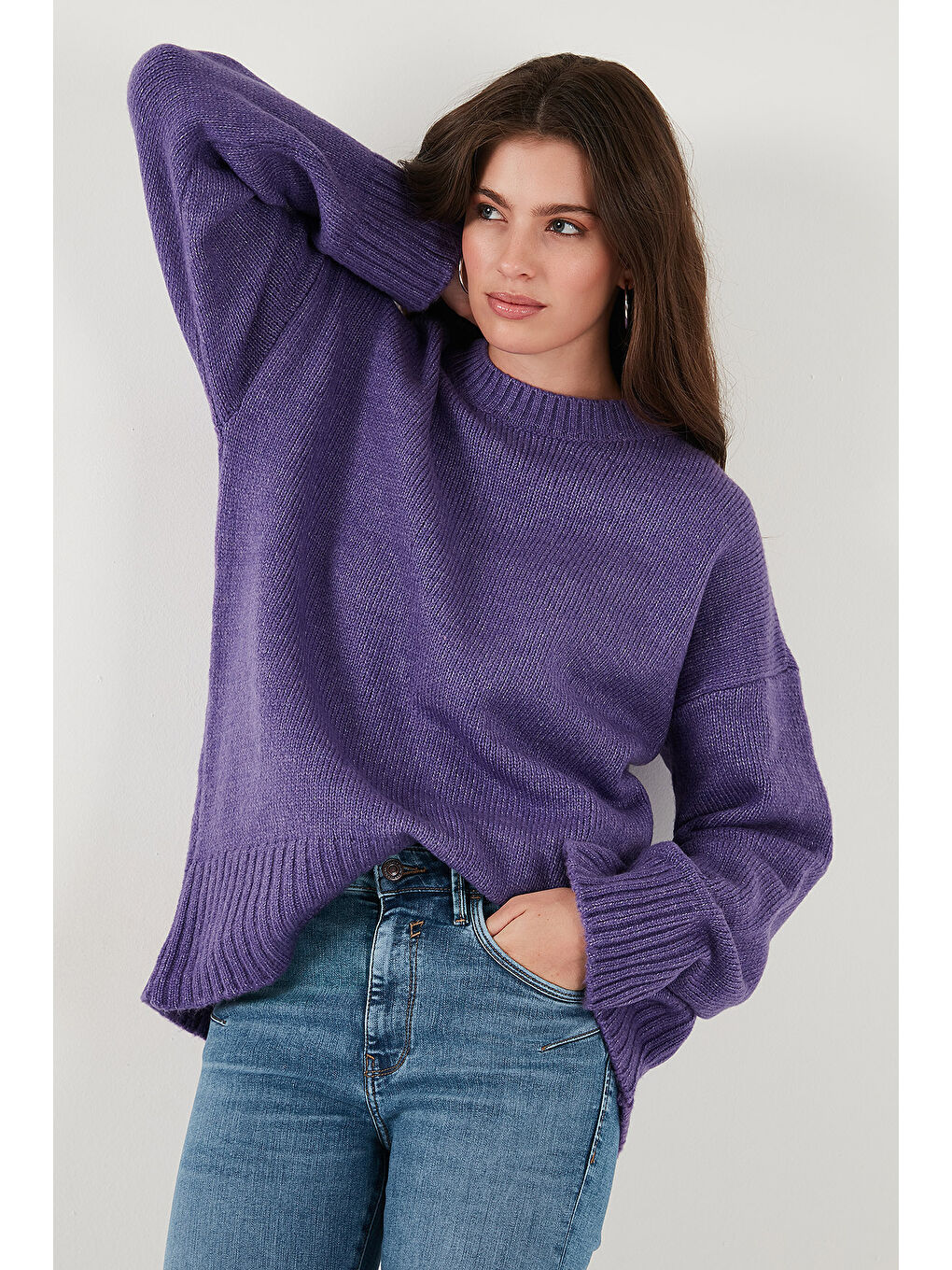 Mor Regular Fit Bisiklet Yaka Basic Triko Kazak 4616213-4