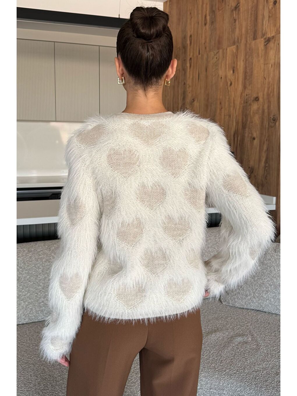 Bej Kadın Ön Düğmeli Sakallı Triko Ceket (s-m-l Uyumludur)-4