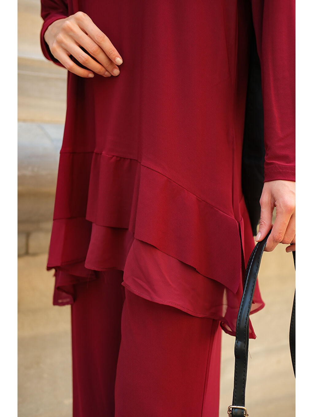 Kadın Tül Detay İkili Takım Bordo-3