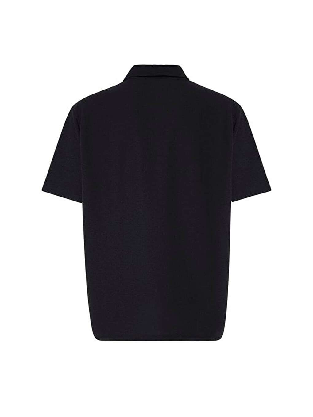 Siyah Regular Düz Baskısız Waffle Düğmeli Polo Yaka Tişört-3