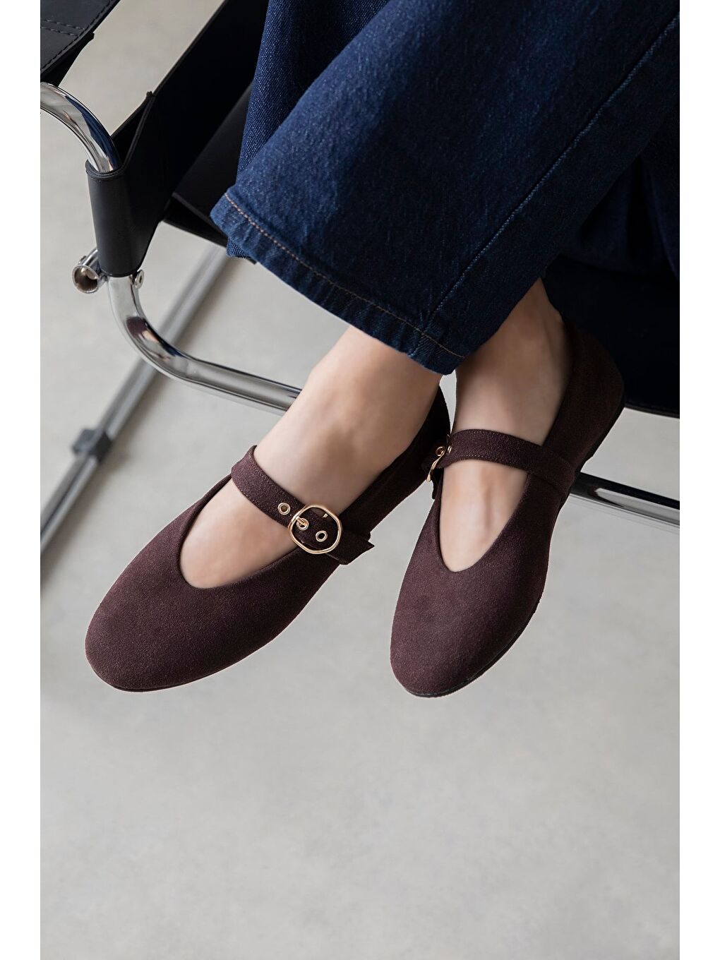 Kahverengi Bella  Kadın Kemer Detay  Süet Babet Kahve-1