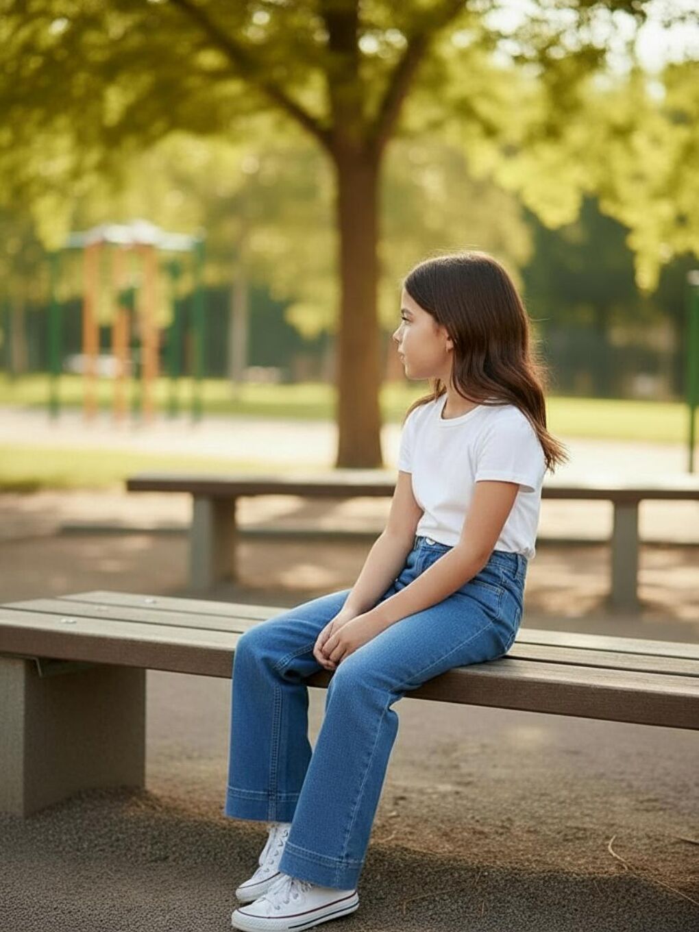 Kız Çocuk Elastanlı Mavi Mid Rise Metalik Cuffed Baggy Jean Pantolon (5-16 yaş)-3