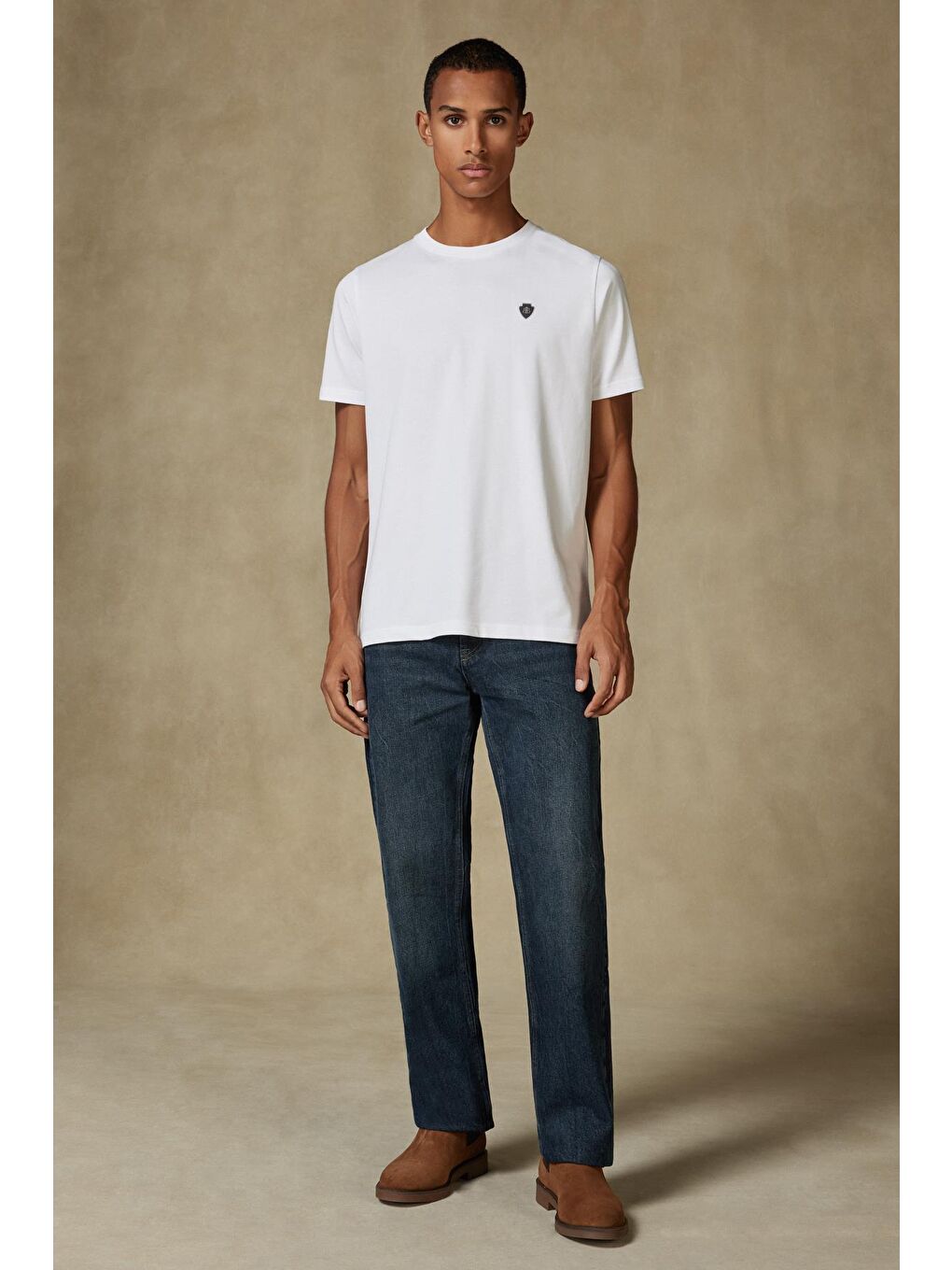 Edge Penye Pamuklu Comfort Fit Beyaz Bisiklet Yaka Erkek Düz T-Shirt-1