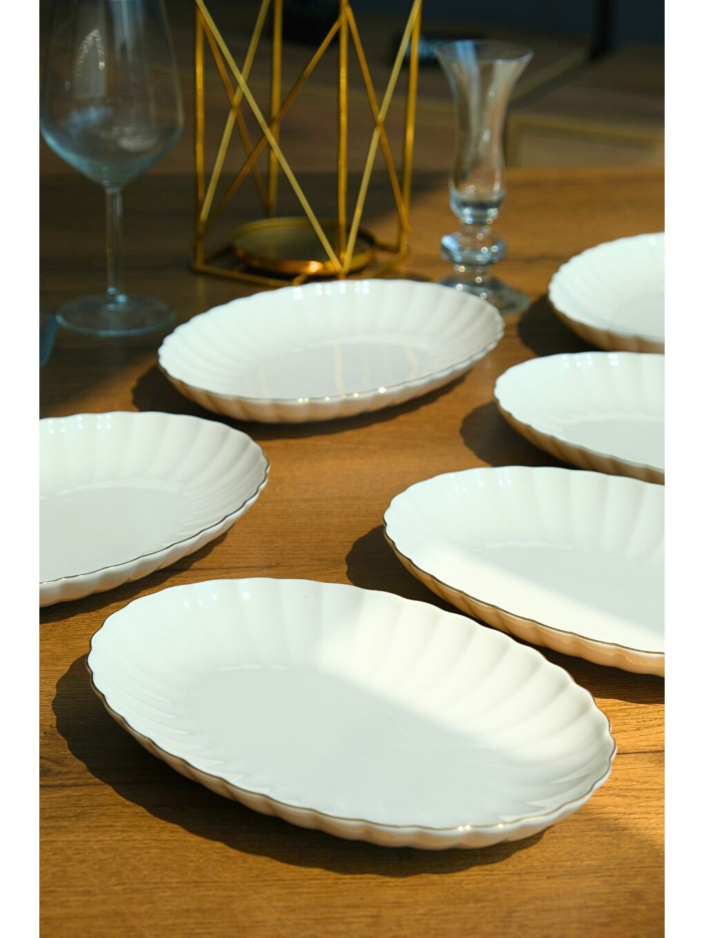 Ekru Bone Luz Altın File Kayık Tabak 27x19cm BNLZF28KY20 6 lı-1