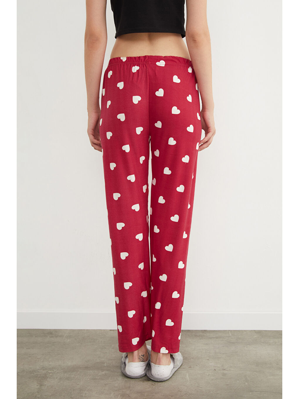 Bordo Kalp Desenli Süet Pijama Altı-4