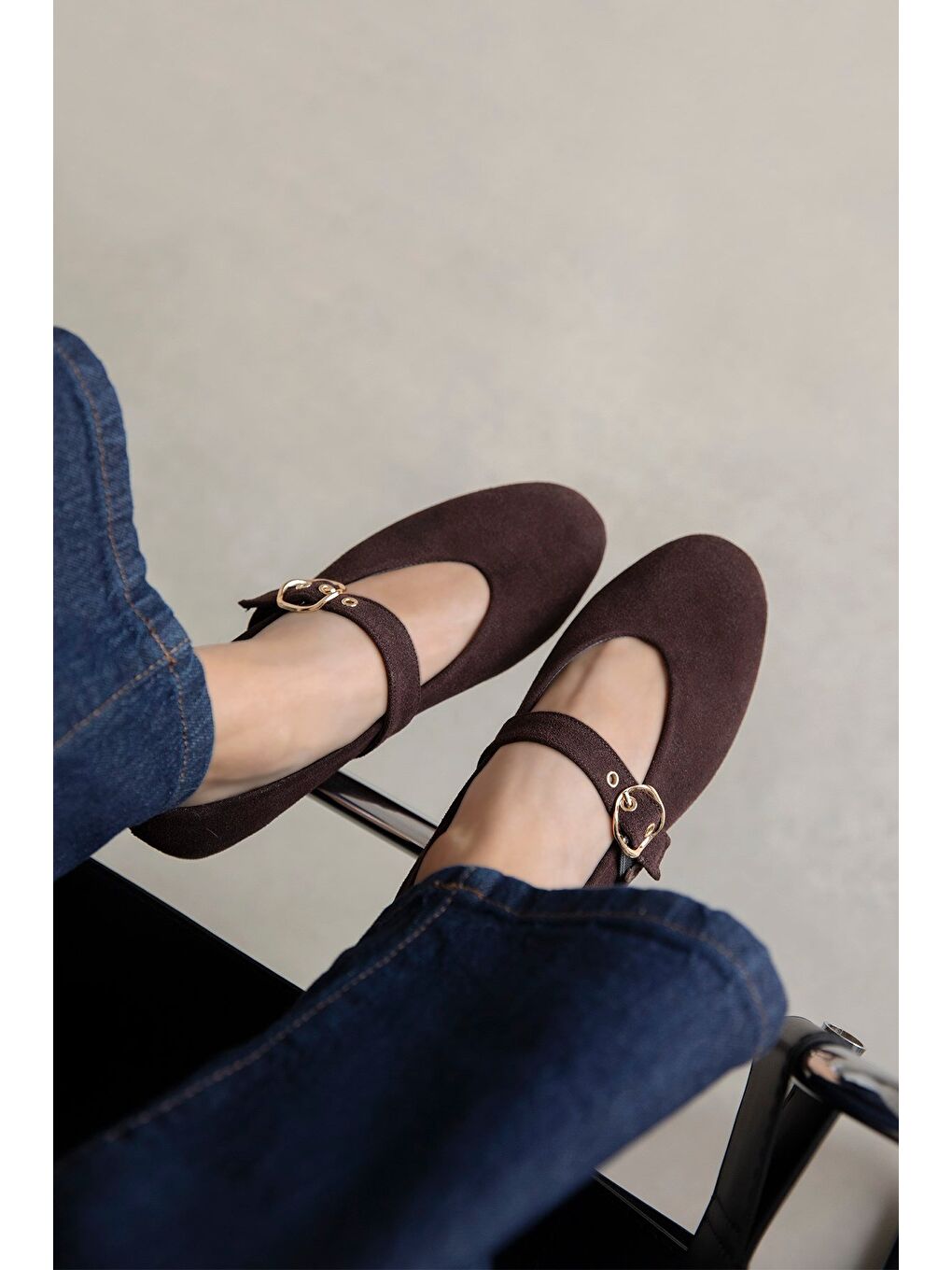 Kahverengi Bella  Kadın Kemer Detay  Süet Babet Kahve-2